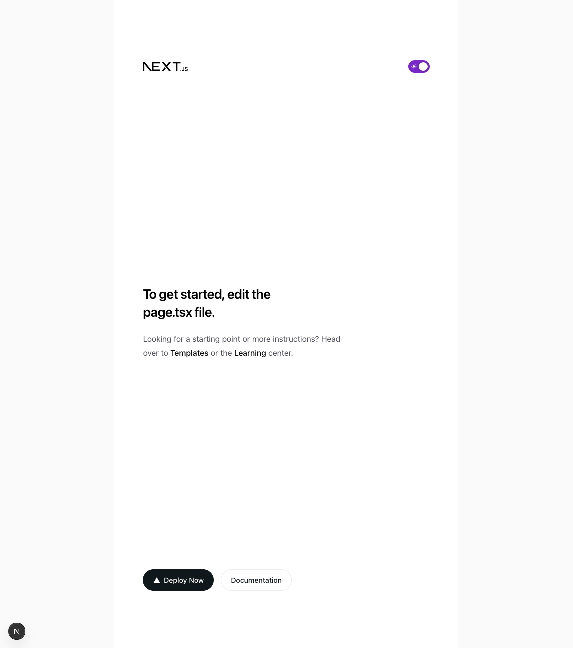 Imagen de inicio de una aplicación Next con tema claro